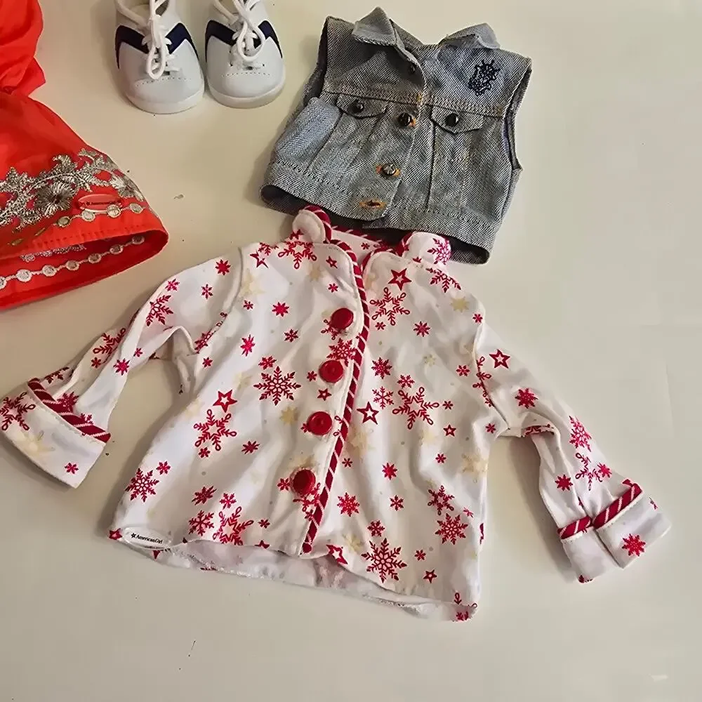 American Girl Clothing Lot: Shoes, Dress, Denim Vest, PJ Top